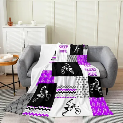 Dirt Bike Sleep Ride Blanket: Patchwork Motocross Design for Riders