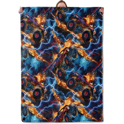 Flame Lightning Off Road Blanket: Monster Truck Art for Enthusiasts
