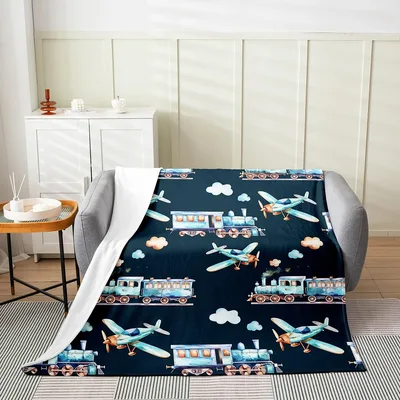 Airplanes and Trains Pattern Blanket