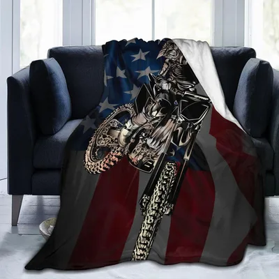 Dirt Bike American Flag Rider Blanket: Motocross Art for Your Sofa