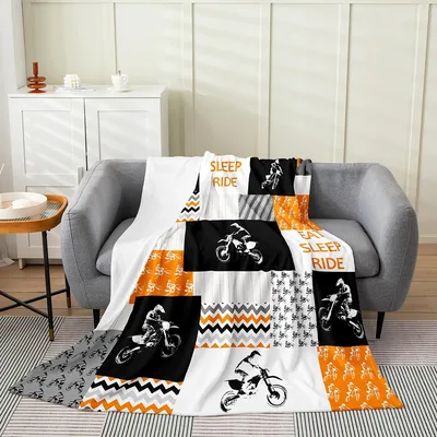 Sleep Ride Dirt Bike Patchwork Blanket for Extreme Fans