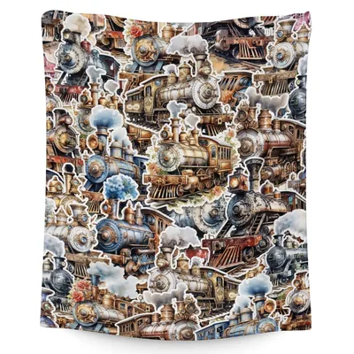 Vintage Trains Pattern Blanket No. 2: A Collage of Steam Locomotives