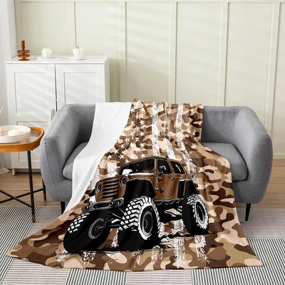 Camo Monster Truck Adventure Blanket: Off-Road Camo Vehicle Design
