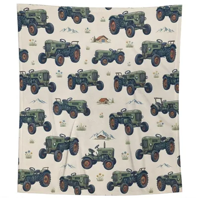 Vintage Green Tractor Pattern Blanket for Farm Lovers