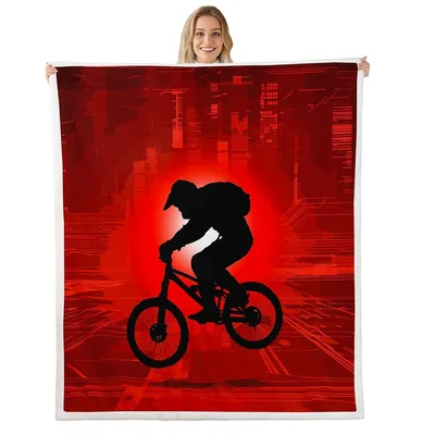 BMX Rider Silhouette Blanket: Red Geometric Art for Cyclists