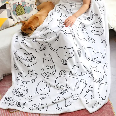 Line Art Cats Blanket for Cat Lovers and Their Couches