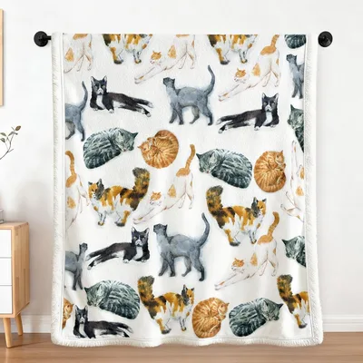 Watercolor Cat Blanket: Feline Art Pattern for Lovers