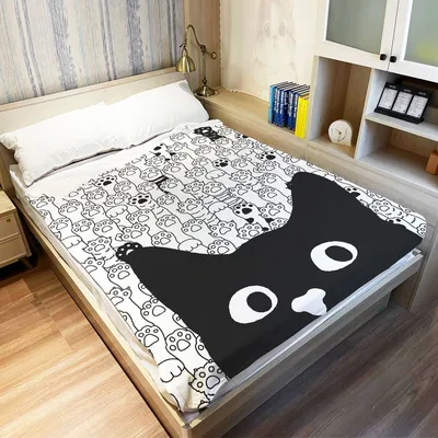 Black Cat Blanket with Paw Print Pattern for Feline Fans