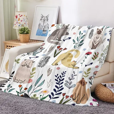 Cute Cat Blanket with a Cats Floral Pattern