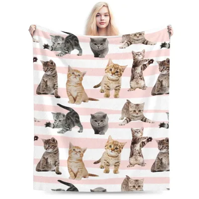 Kitten Lover Blanket: Pink Stripes and Playful Kittens