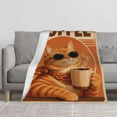 Orange Cat Blanket: Cool Cat With Coffee Throw