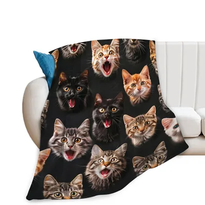 Cat Face Collage Blanket for Cat Lovers and Their Sofas