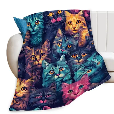Colorful Cat Blanket: A Wall of Bright Kitty Faces
