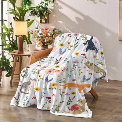 Cats Among Wildflowers Blanket for Cat Lovers