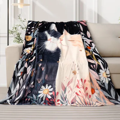 Cats Kissing Blanket: Two Cats, One Soft Floral Scene