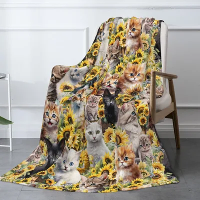 Cats and Sunflowers Blanket for Cat Lovers and Gardeners
