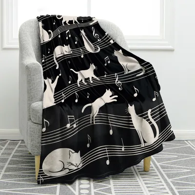 Cat Music Blanket for Cat Lovers and Music Fans