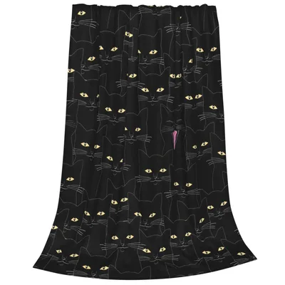Black Cat Pattern Blanket: Feline Faces with Yellow Eyes
