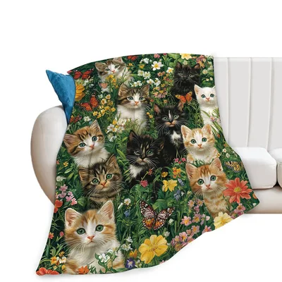 Cats in Flowers Blanket for Cat Lovers Who Love Gardens