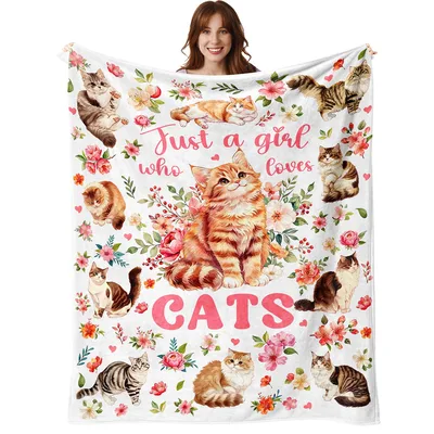 Just a Girl Who Loves Cats Blanket: Floral Feline Art
