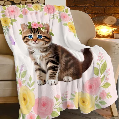 Kitten Flower Crown Blanket for Cat Lovers