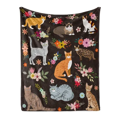 Cats and Flowers Pattern Blanket for Cat Lovers