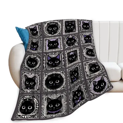 Black Cats in Ornate Blanket: A Gothic Cat Lover Throw