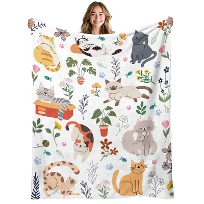 Cat Parade on White Blanket for Cat Lovers