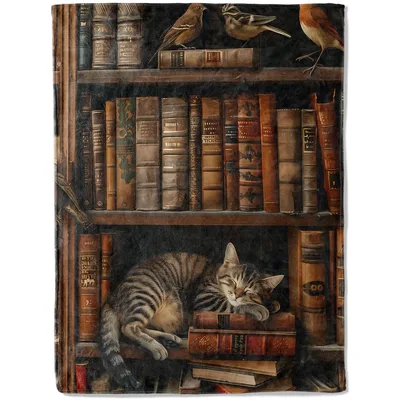 Cat Sleeping on Books Blanket for Cozy Reading Nooks