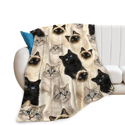 Siamese Cat Blanket: A Pattern Full of Blue-Eyed Cats