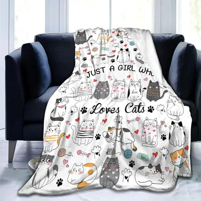 Cats Cute Doodle Pattern Blanket for Cat Lovers