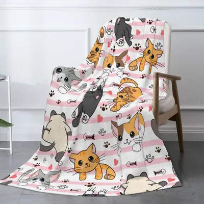 Cartoon Cats Pink Blanket for Cat Lovers and Gift Givers