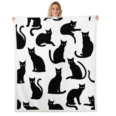 Black Cats Pattern Blanket for Cat Lovers and Cozy Nights