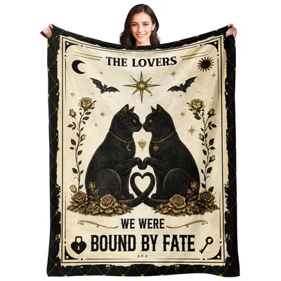 Black Cat Lovers Blanket: Bound by Fate Tarot Throw