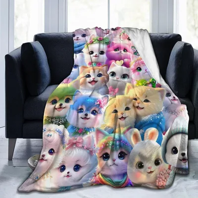 Kawaii Cats Pattern Blanket: A Colorful Collage of Cute Feline Faces
