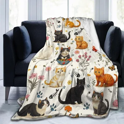 Cat Kittens Floral Blanket for Cat Lovers and Their Homes