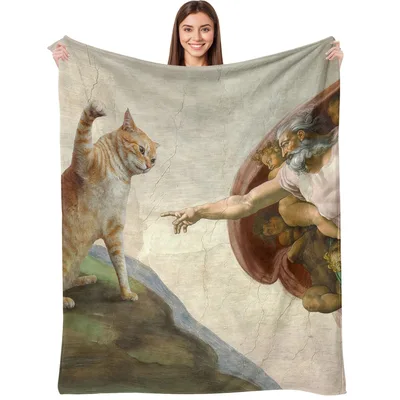 Cat Michelangelo Parody Blanket: A Cat Reaches for Heaven