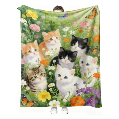 Flower Meadow Cats Blanket: Kittens in Bloom