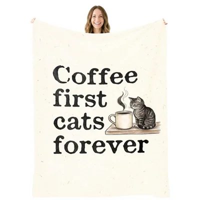 Coffee Lover Cat Blanket: Coffee First, Cats Forever