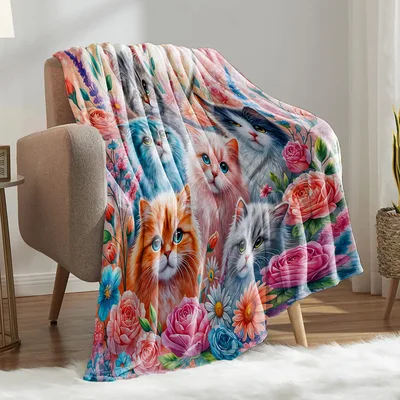 Cats and Roses Blanket for Cat Lovers and Gardeners