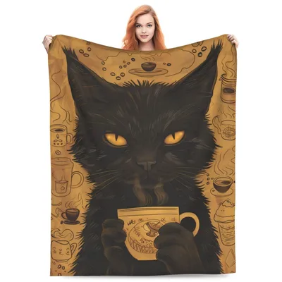 Cat Mom Coffee Blanket: A Black Cat Who Needs Her Morning Cup