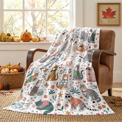 Cats Sweaters Florals Blanket for Cat Lovers