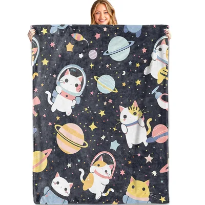 Astronaut Cat Blanket for Cat Lovers and Space Fans