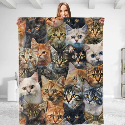 Cats Collage Pattern Blanket for Cat Lovers, Cozy and Bold