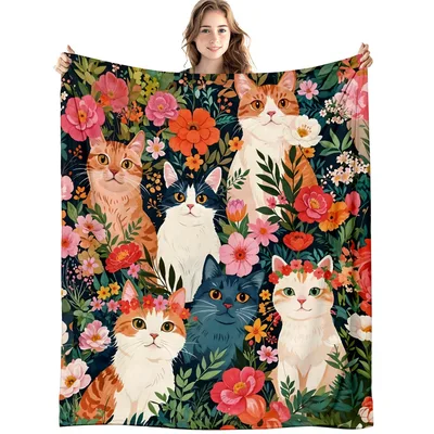 Cats in Garden Blanket for Cat Lovers and Plant Fans