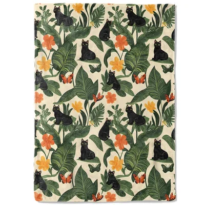 Black Cat Tropical Blanket: Feline Jungle Leaves Throw