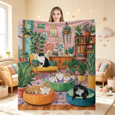 Cats and Plants Blanket: A Cozy Cat Room Throw