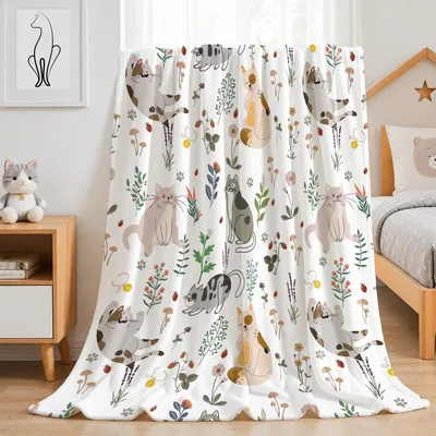 Cat Floral Pattern Blanket for Cat Lovers and Their Homes