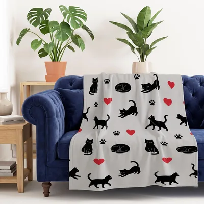 Black Cats and Red Blanket: Cat Lover Throw