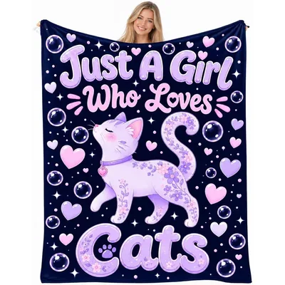 Cat Lover Girl Blanket for Cat-Obsessed Friends